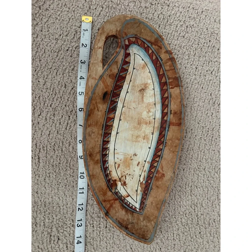 Wood Things Handmade Wooden Teardrop Serving Tray Painted Geometric Folk Art 14